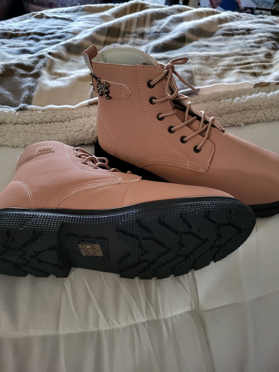 Pink Faux Suede Hiking Boots Size 41 Size 10.5/11 Silver Skull