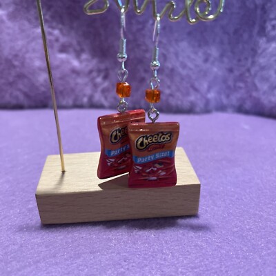 Cheetos Crunchy Chips Earrings With Crystal Stone