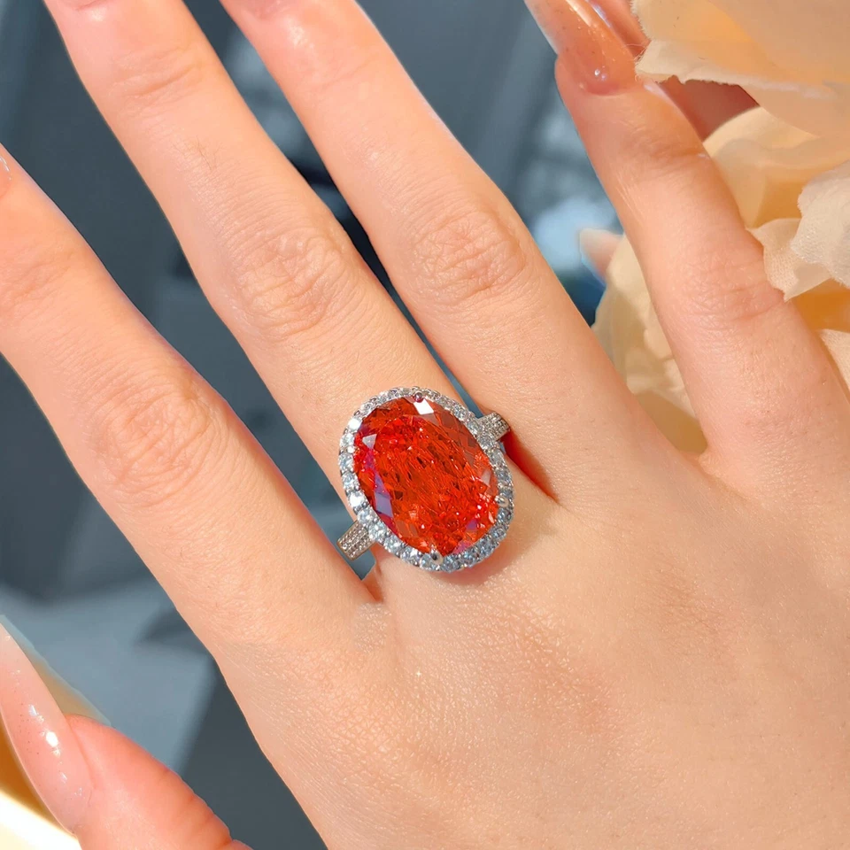 Novos anéis femininos de prata luxo granada vermelha corte flor gelo alto carbono fanta pedras preciosas - Imagem 2 de 4