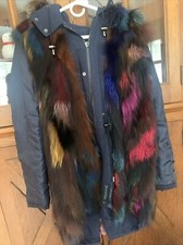 Jocelyn Multi-color Dyed Fox Fur Blue Nylon Above Knee Parka Womens’ M Rare!