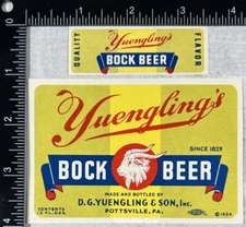 Yuengling Bock Beer Label with neck - PENNSYLVANIA