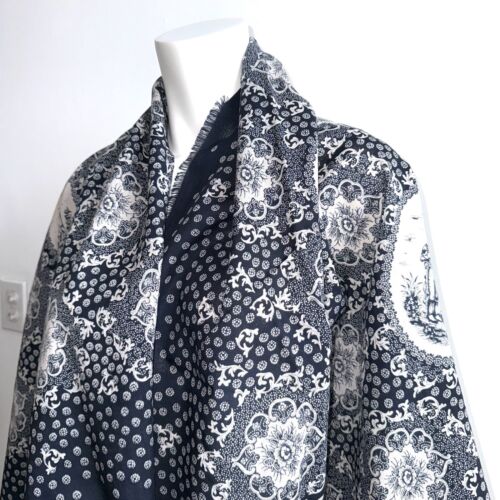 Laura Ashley Scarf Square Floral Blue 100% Wool Primitive England Victorian - Picture 2 of 7