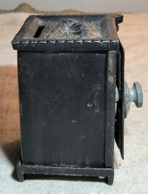 SMALL ANTIQUE CAST IRON & TIN SAFE-SHAPED BANK WITH COMBINATION