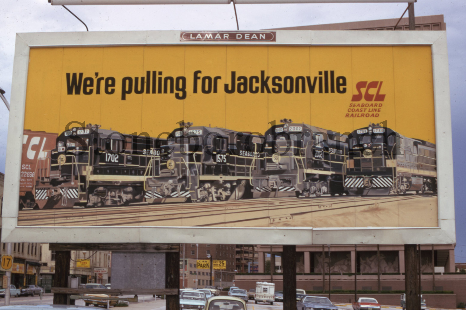 Original RR slide SCL advertising billboard Jacksonville FL; 8/1973