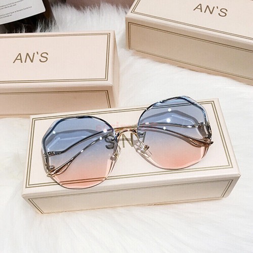 Women Fashion Oversized Outdoor Gradient Shades UV400 Glasses Rimless Sunglasses - Picture 5 of 19