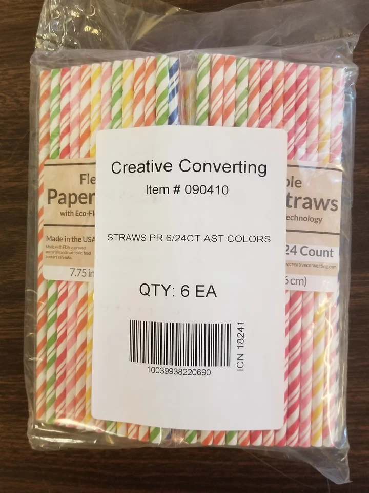 (144 ) PAPER ASSORTED STRAWS 7 3/4" JUMBO UNWRAPPED DRINK/ECO-FRIENDLY/USA MADE - Image 4 of 4