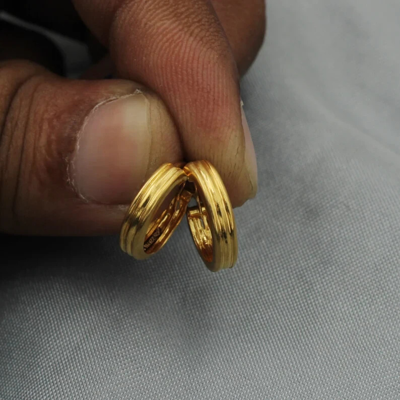 Indian Bali Earring Ethnic 22K Yellow Gold Beautiful Hoop Earrings Women Jewelry