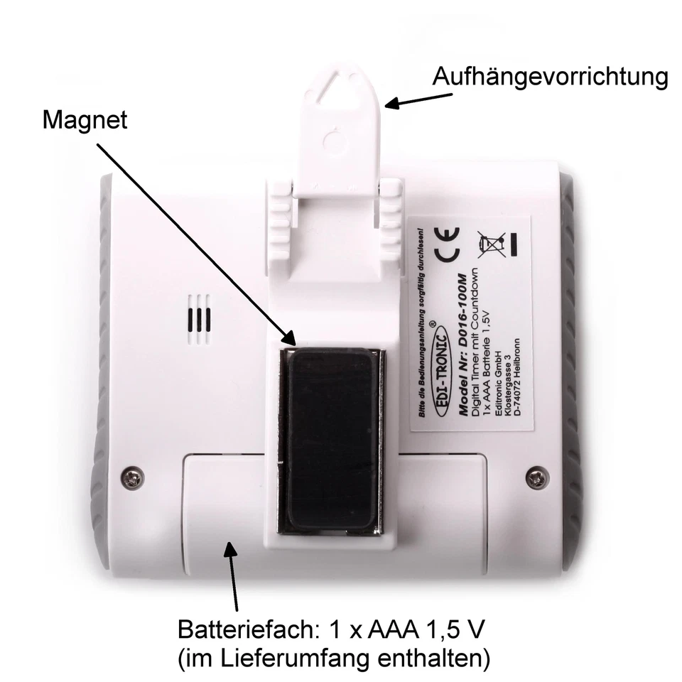Eieruhr Timer Countdown Magnethalterung Count-Up Stoppuhr großes Display digital - Bild 3 von 3