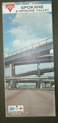 1968 Spokane & Valley  street  road map Conoco  oil  gas Washington