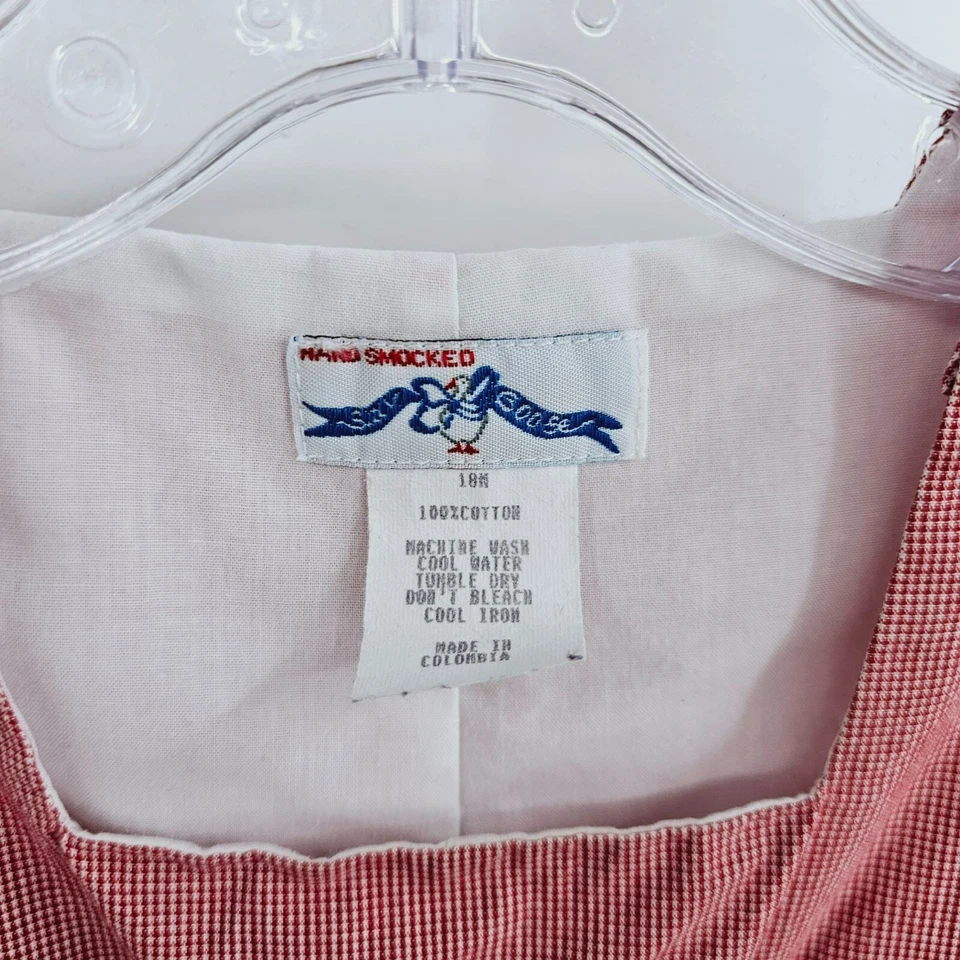 Silly Goose Hand Smocked Jon Jon Romper 18 Months Red Gingham Christmas Frogs - Image 2 of 4