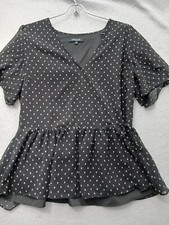Madewell Women's Blouse Size S Black White Polka Dot Peplum Wrap Short Sleeve