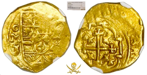 MEXICO 1712-15 FLEET SHIPWRECK 1 ESCUDO NGC 53 PIRATE GOLD COINS TREASURE COB 