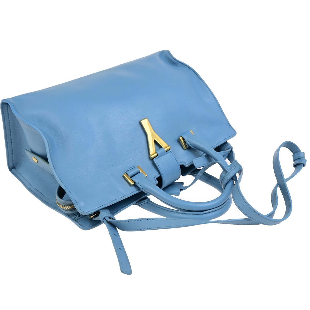 Borsa a mano SAINT LAURENT logo classico Y Cabas 2 vie pelle blu oro 79FB398