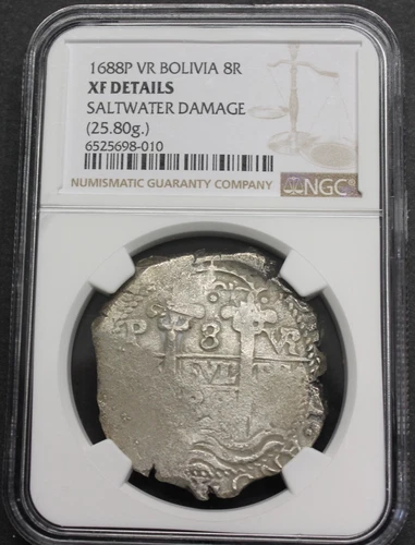 1688 POTOSI 8 REAL COB NGC XF CHARLES II BOLIVIA ASSAYER VR SILVER COLONIAL ERA
