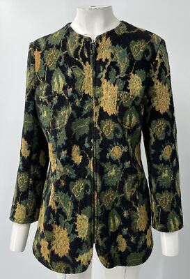 Emanuel Ungaro Parallele Vintage Green/Yellow Printed Full-Zip Jacket sz 14