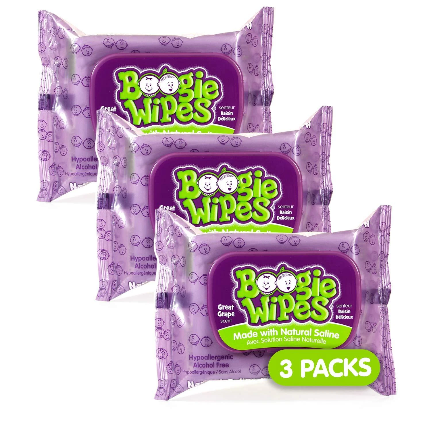 Boogie Wipes Baby Wipes 90 Count Natural Saline Grape Scent Soft Gentle Care