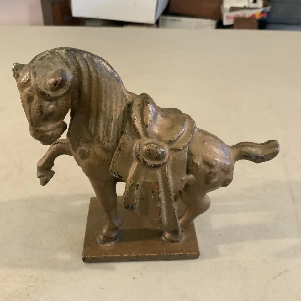 Antigua estatua de caballo de guerra estilo dinastía Tang china de hierro fundido 5,25" Japón Foto 2 de 4