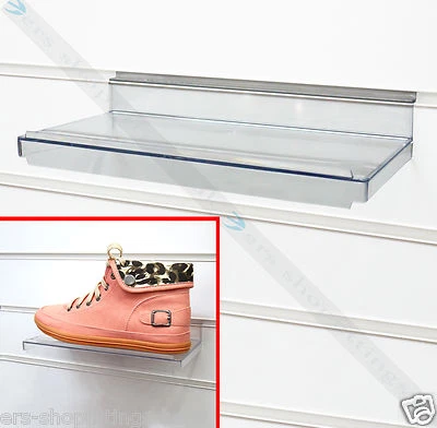 SDL SHOP FITTINGS ACRYLIC SLATWALL SHELVES SHOE DISPLAY CLEAR SHELF RACK SHOP FITTINGS with LIP