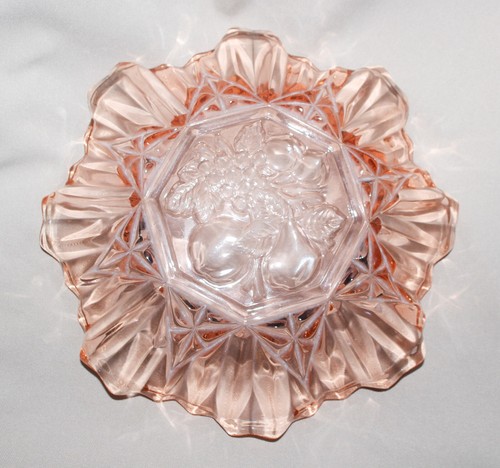 Tazón de vidrio rosa vintage Federal Glass Pioneer talla borde volante diapositiva de 7 - Imagen 5 de 5