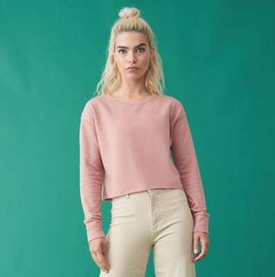 Vegan Damen Cropped Sweat Pullover bauchfrei Langarm Fitness Sport 