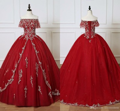 quinceanera dresses burgundy off the shoulder