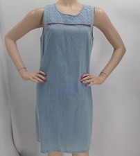LOFT BLUE EMBROIDERED YOKE EYELET TRIM SLEEVELESS SHIFT DRESS SIZE:  XL NWT