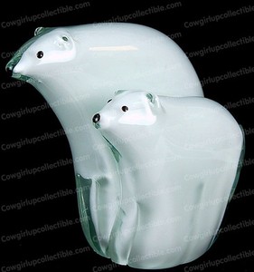 Murano Style POLAR BEAR & CUB, Glass Paperweight