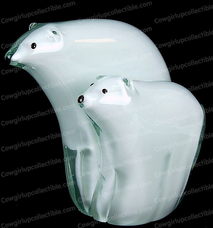 Murano Style POLAR BEAR & CUB, Glass Paperweight