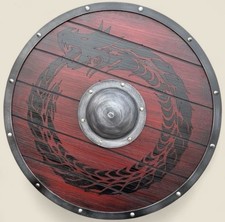 Viking Dragon Wooden  Iron Red And Black Design Round Battle Shield 24 Inch