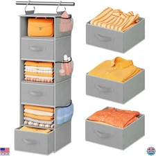 Pipishell 6-Shelf Hanging Closet Organizer - Dark Gray, 3 Drawers & Pockets,
