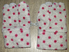 GAP KIDS girls gray FOLD BACK GLOVES MITTENS size small purple polka dots FLEECE