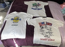 LOT-3-VTG 90s Gulf War SingleStitch Shirts-USA/UK-XL/L-Hard Rock Kuwait-Military