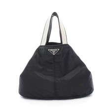 PRADA Triangle Logo Nylon Leather Tote Bag