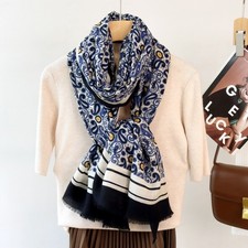 Paisley Print Soluble Wool Scarf Ring Spun Lightweight Four Seasons Ladies Shawl