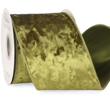 Spring Moss Crushed Velvet Wired Ribbon 4 Inch x 10 Yards Christmas Decor