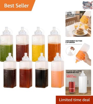 8 Pack 1 QT Wide Mouth Squeeze Bottles - Perfect for Sauces & Condiments