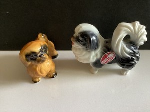 Vintage Bone China Pekingese Figurine Japan black and white,Royale doulton brown