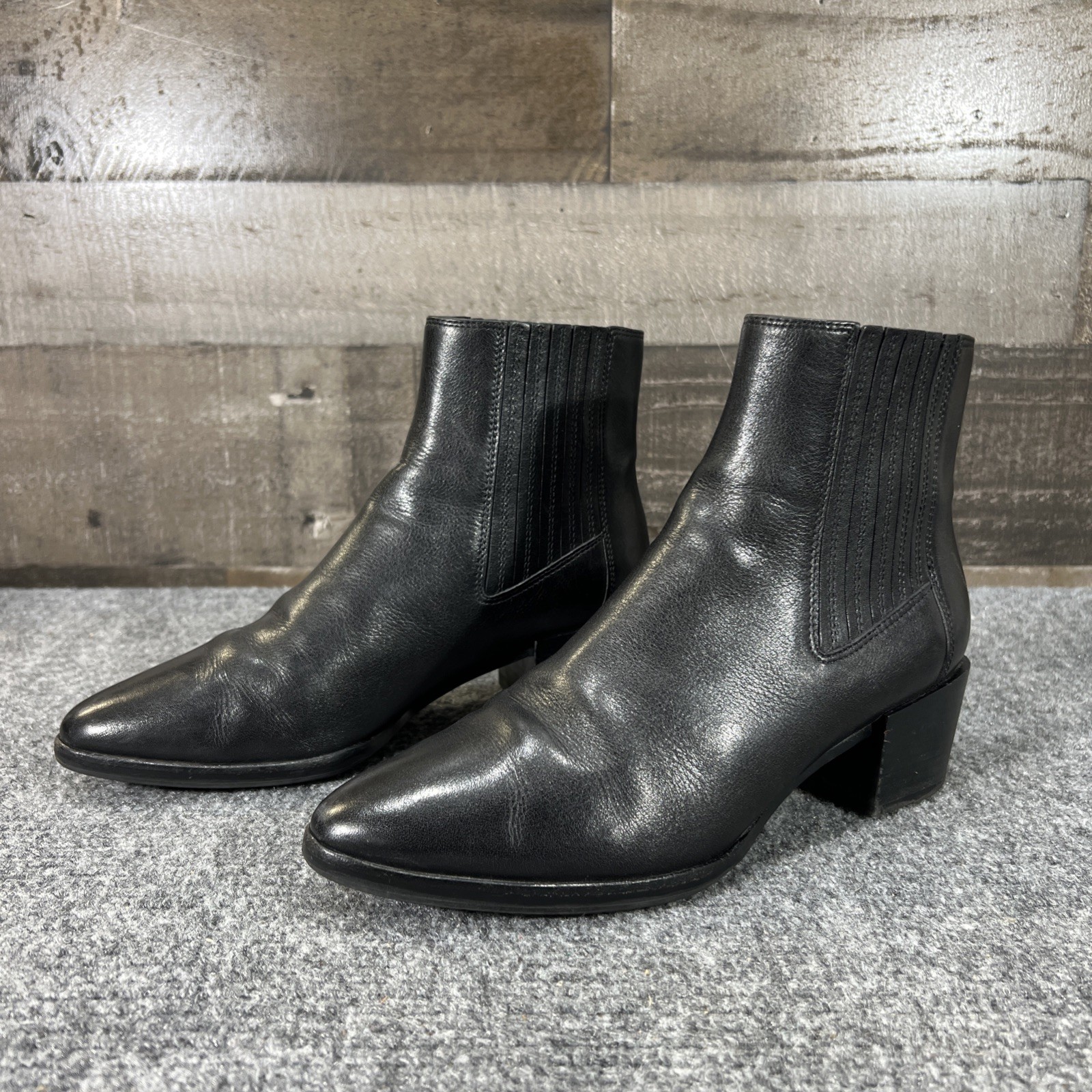 Rag & Bone Icon Rover Chelsea Ankle Boots Black Leather Womens Sz 37.5 US 7.5