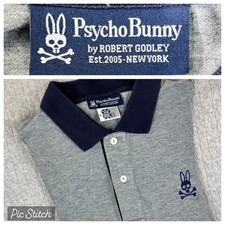 Psycho Bunny polo shirt size Youth 6 Adult S Gray Navy Trim Pima Cotton