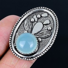 Wonderful Aqua Chalcedony Gemstone 925 Sterling Silver Ring Size Adj