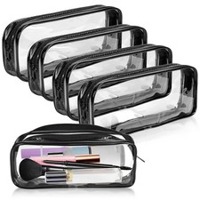 5 Pack Clear PVC Zipper Pencil Pouches, 8x1.4x3.4in Black