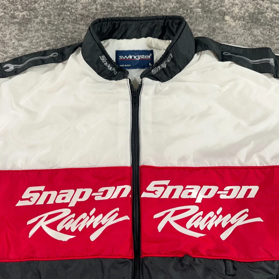 Chaqueta de Carreras a Presión De Colección Para Hombre Grande Blanca Roja Bloque de Color Hecha en EE. UU. Logo Años 90 Foto 2 de 4