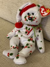 1998 Holiday Teddy | Ty Beanie Baby | Holly Design Bear w/Bell Hat | Christmas