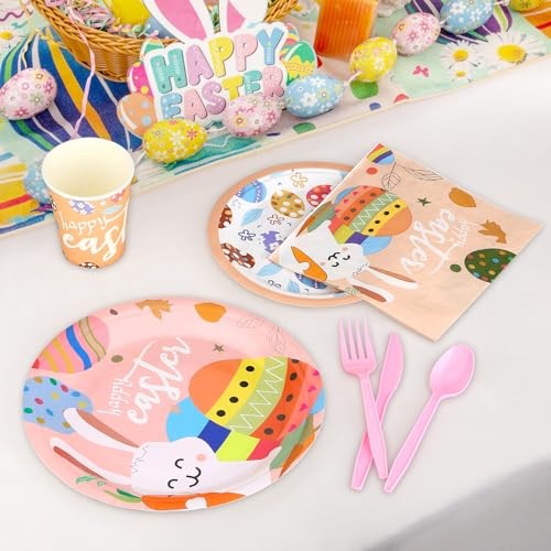 Easter Party Supplies, 168Pcs Easter Party Tableware, Happy Easter Bunny Egg - Foto 7 di 7