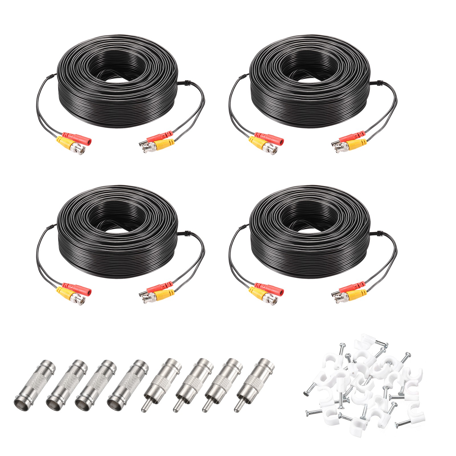 BNC Video Power Cable,45m/148ft All-in-One Security Camera Wire,4 Set Black
