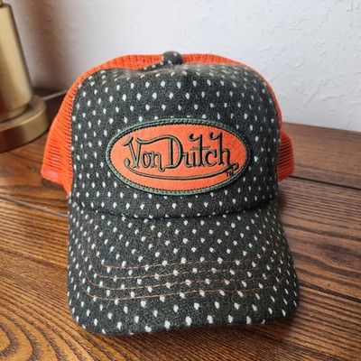 VonDutch スナップバック　メッシュキャップ　y2k Vintage VON DUTCH Y2K 90s Snapback Hat Tan/Gray fleece Orange Mesh