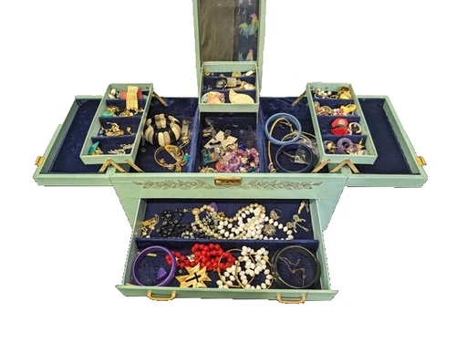Estate Sale Lot Grandma's Jewelry Box Vintage Costume Jewelry Mint Green Gold