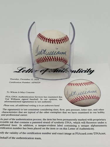 Ted Williams Autographed Signed Baseball PSA Authen DNA Cert + Display Case