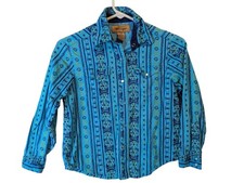 Vintage Wrangler Girls 10 Western Shirt Blue Corduroy Pearl Snap Long Sleeve