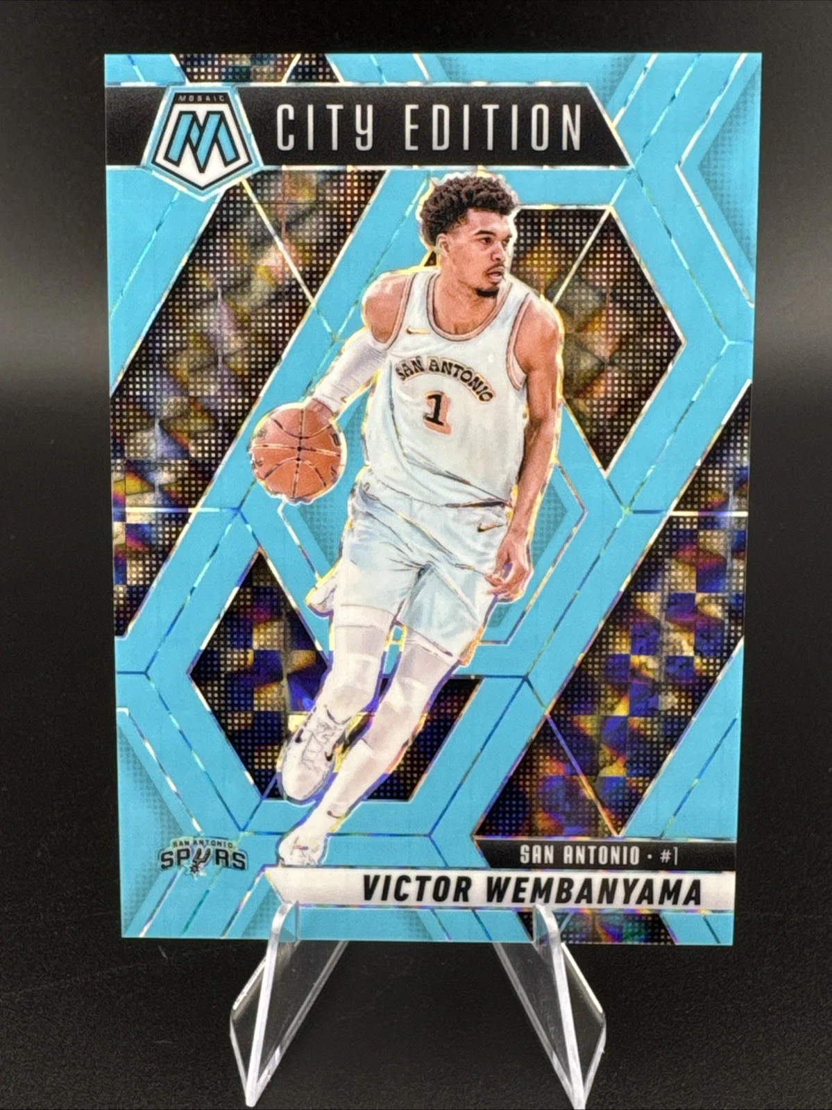 2024-25 Mosaic Basketball Victor Wembanyama City Edition Blue Fluorescent 27/75